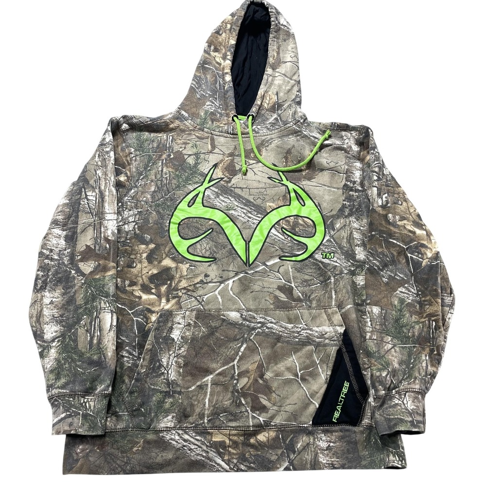 Realtree Hoodie Mens Large Brown Camo Antler Logo Fleece Pullover Sweatshirt